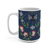 Floral Bee 15oz Ceramic Mug — Navy Wildflower Coffee Cup
