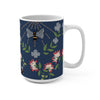 Floral Bee 15oz Ceramic Mug — Navy Wildflower Coffee Cup