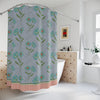 Whimsical Floral Shower Curtain - Blue Flowers in Diamonds