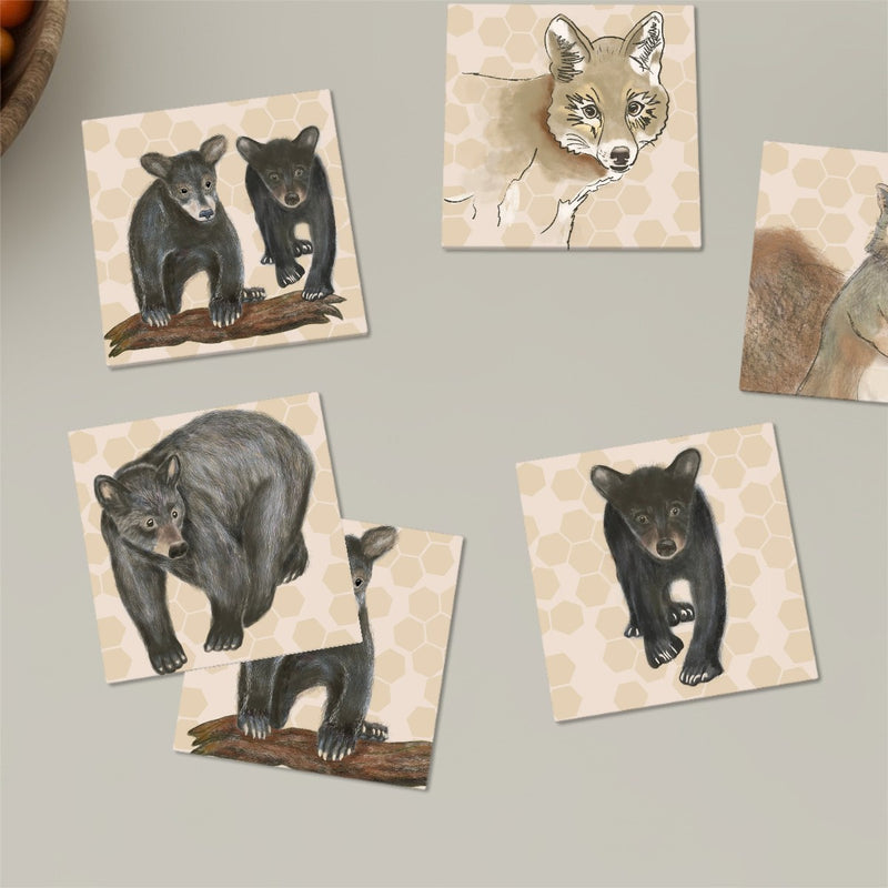 Square Ceramic Coasters 6 pcs squirrel fox and Bears – Amelia Rita